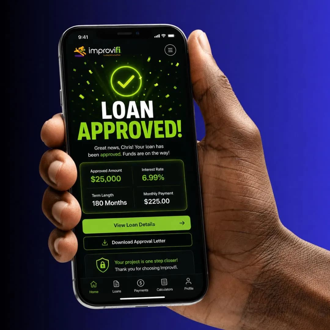 Improvifi app showing an approved loan on a phone