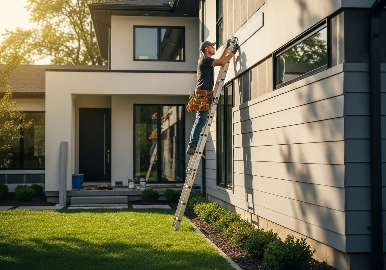 Crew installing new vinyl siding on a residential home