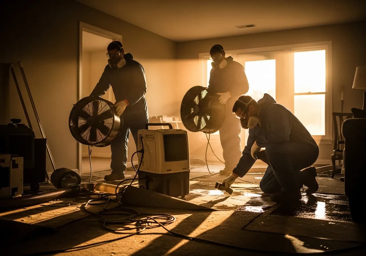 Restoration crew responding to a water-damaged home