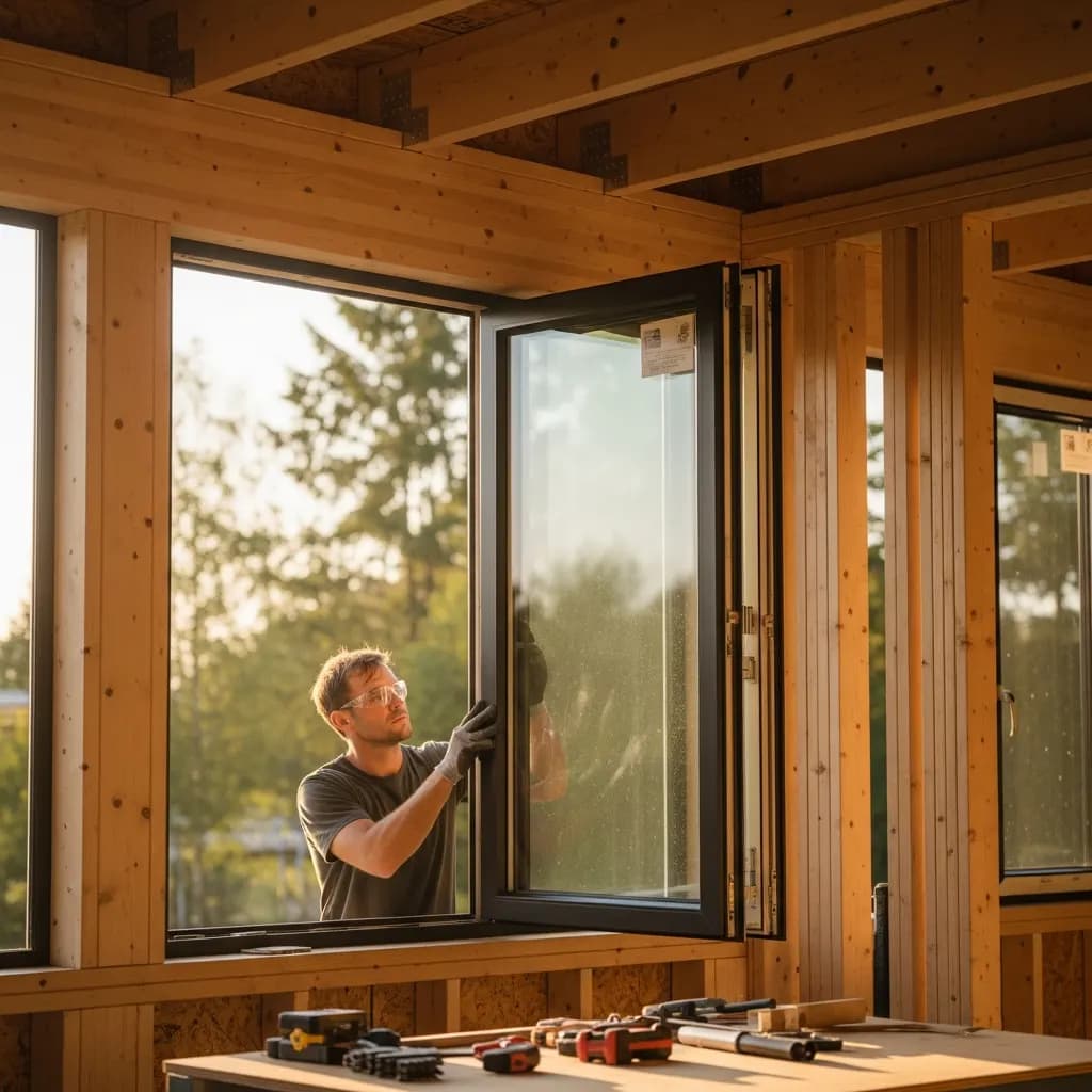 Crew installing new energy-efficient windows on a residential home