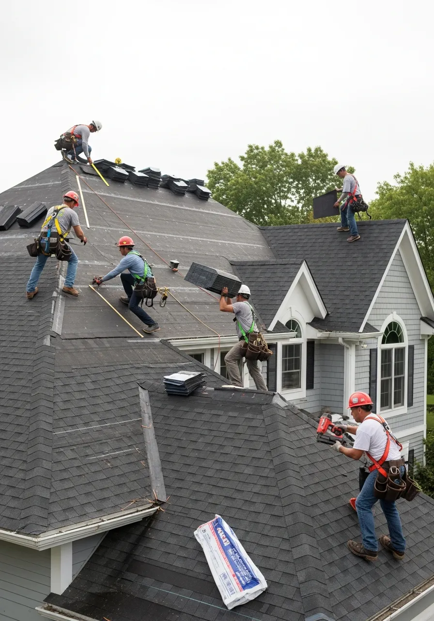 Multi-location exteriors group roofing crew on a job site