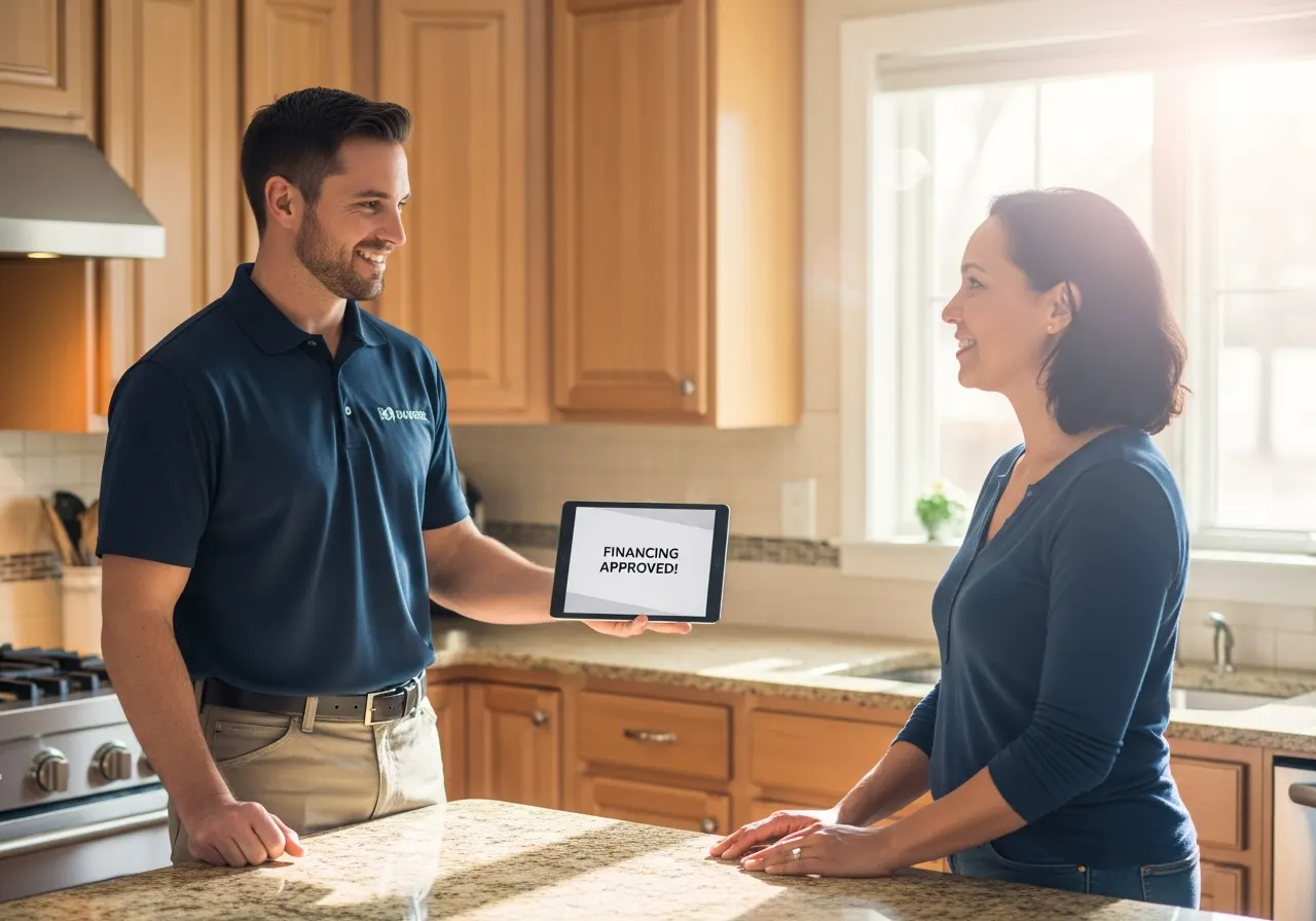 Sales rep walking a homeowner through siding samples